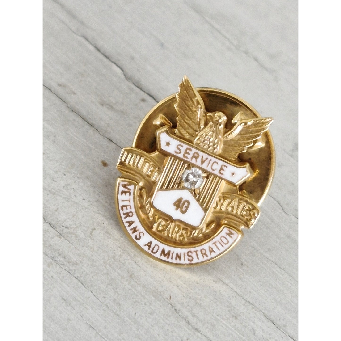 Vintage 10K Gold and Diamond US VA 43 Years of Service Pin