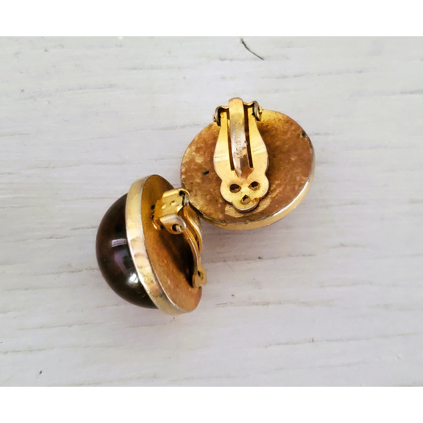 Vintage Les Bernard Amber Dome Clip on Earrings