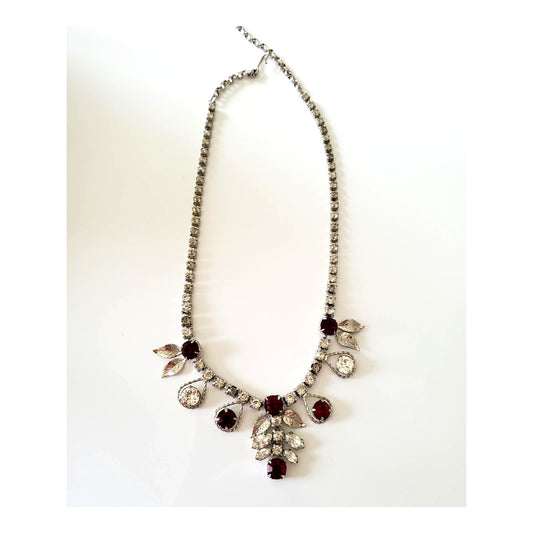 Vintage Red and Clear Rhinestone Necklace