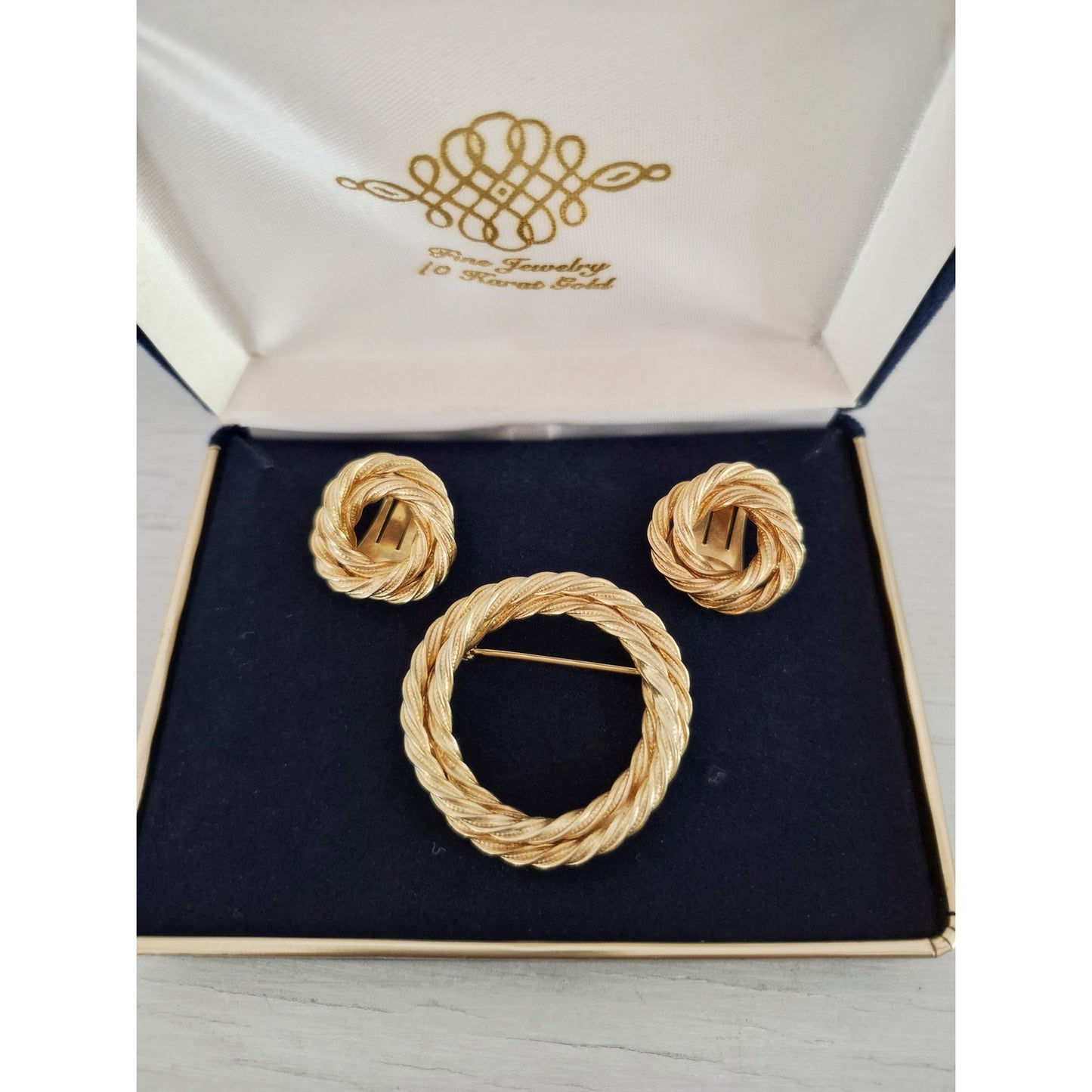 Vintage MCM Twisted Double Circle Brooch and Earring Set