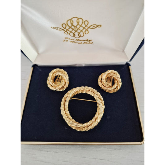 Vintage MCM Twisted Double Circle Brooch and Earring Set