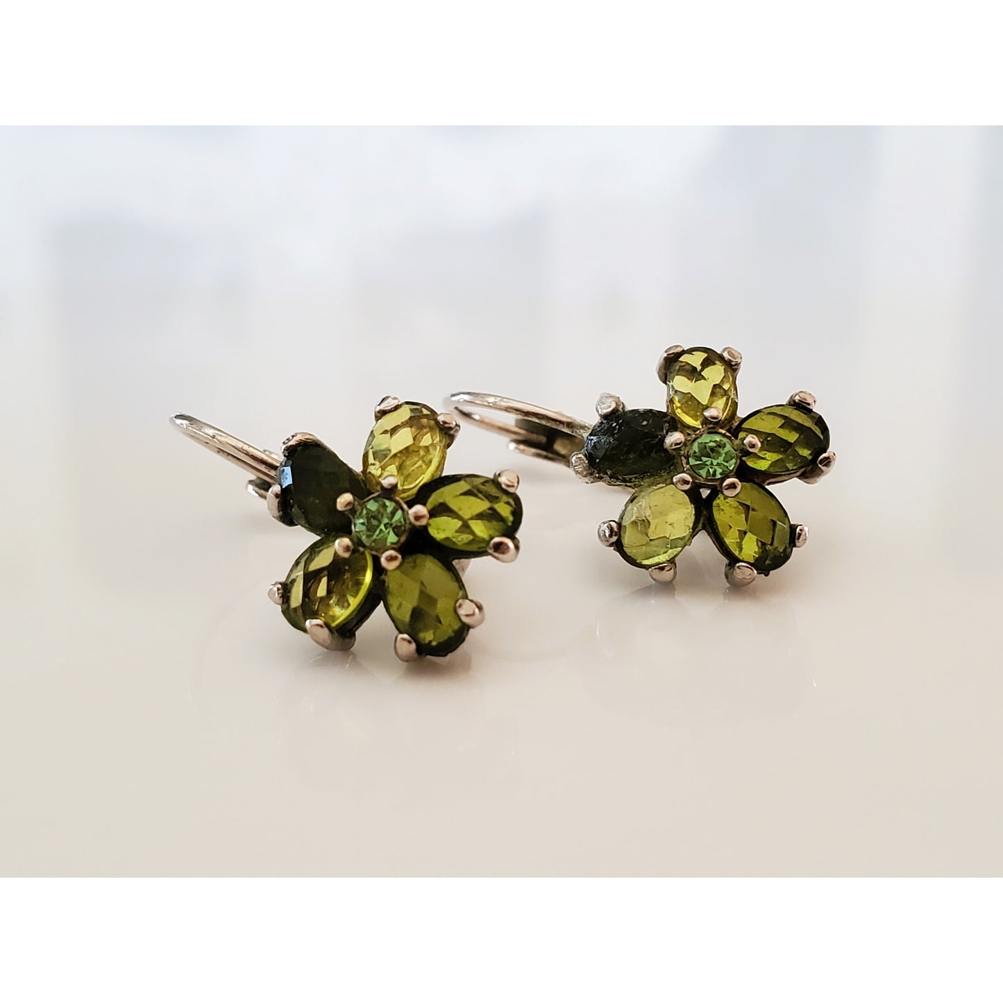 Vintage Green Crystal Flower Earrings
