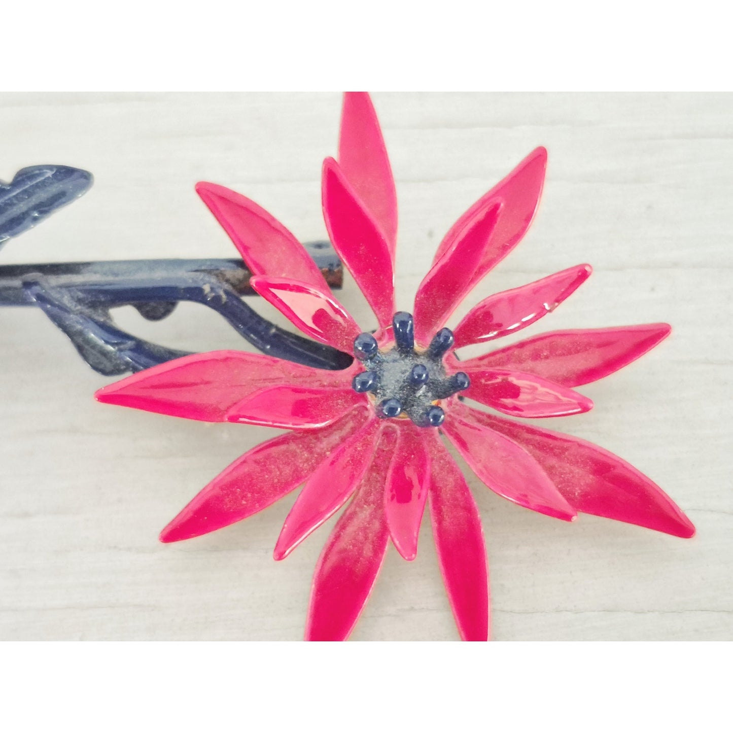 Vintage Hot Pink and Blue 1960s Enameled Flower Brooch
