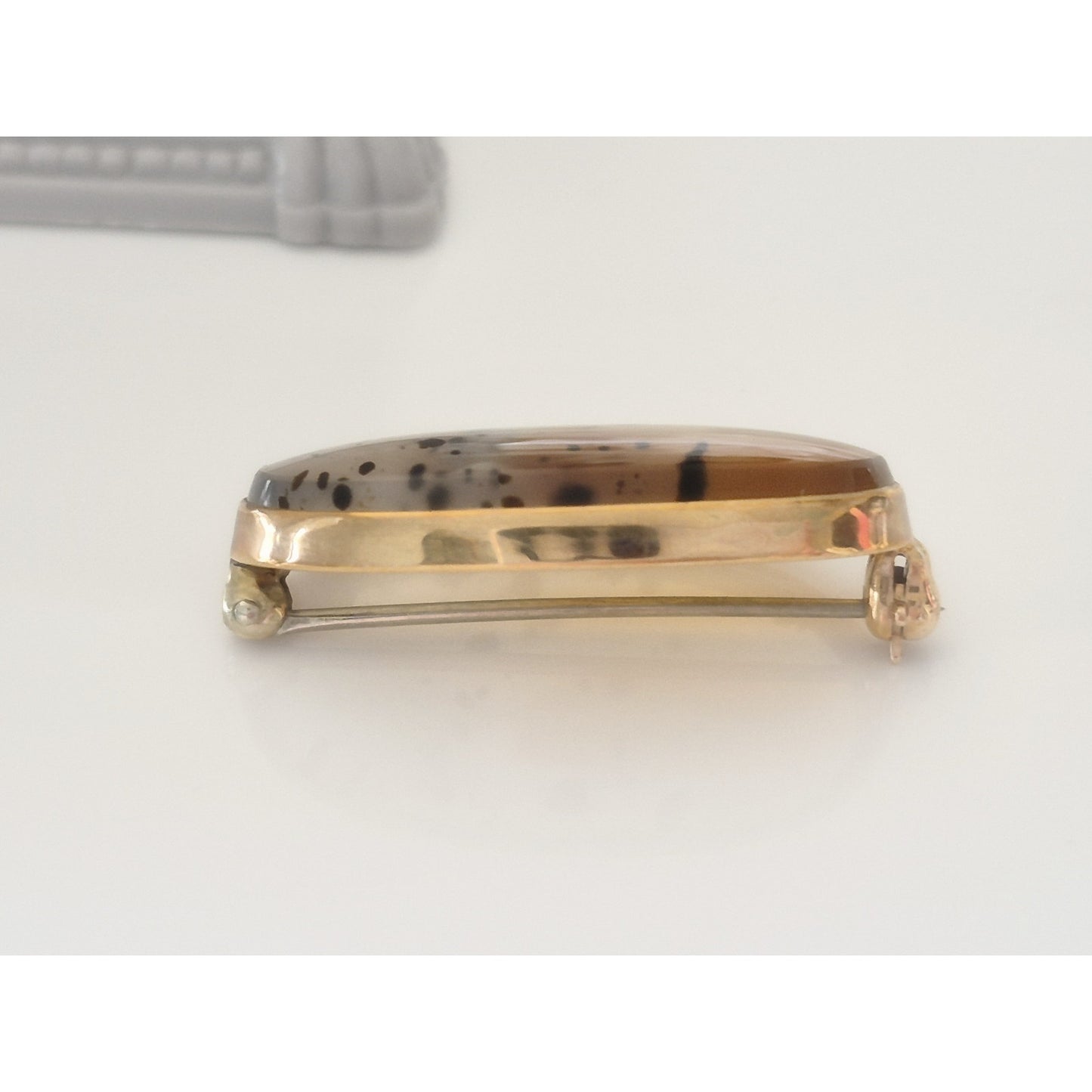 Vintage 14K Gold Montana Agate Brooch Pin