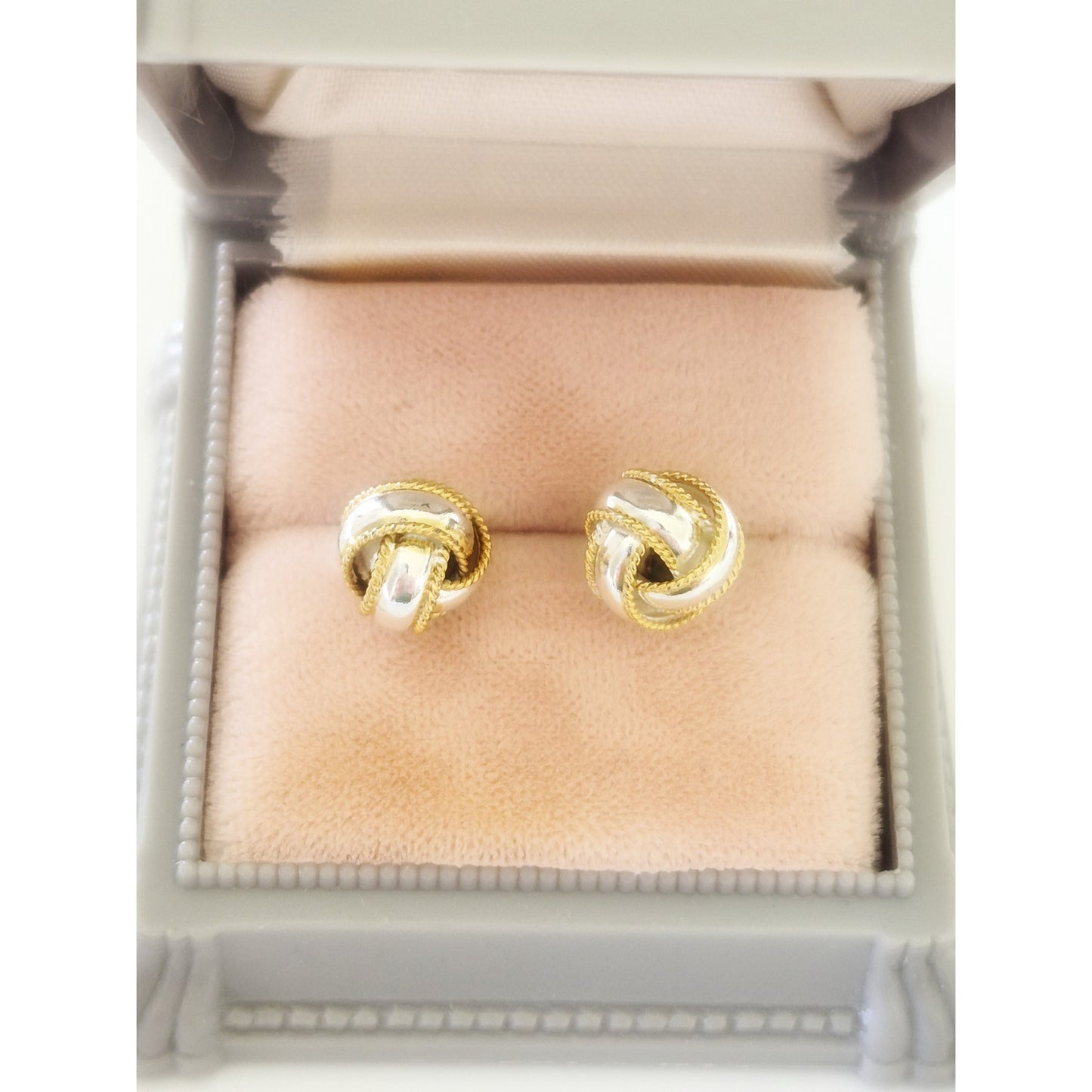 Vintage Sterling Silver 9mm Knotted Ribbon Ball Stud Earrings