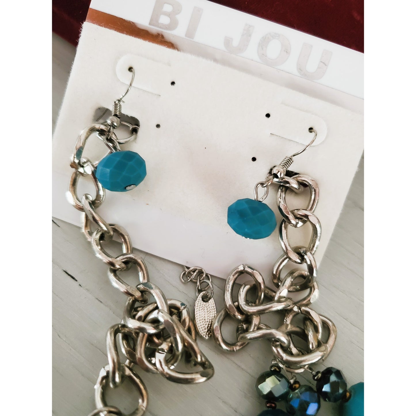 Vintage Chunky Glass Beaded Triple Strand Blue Necklace and Earring Set