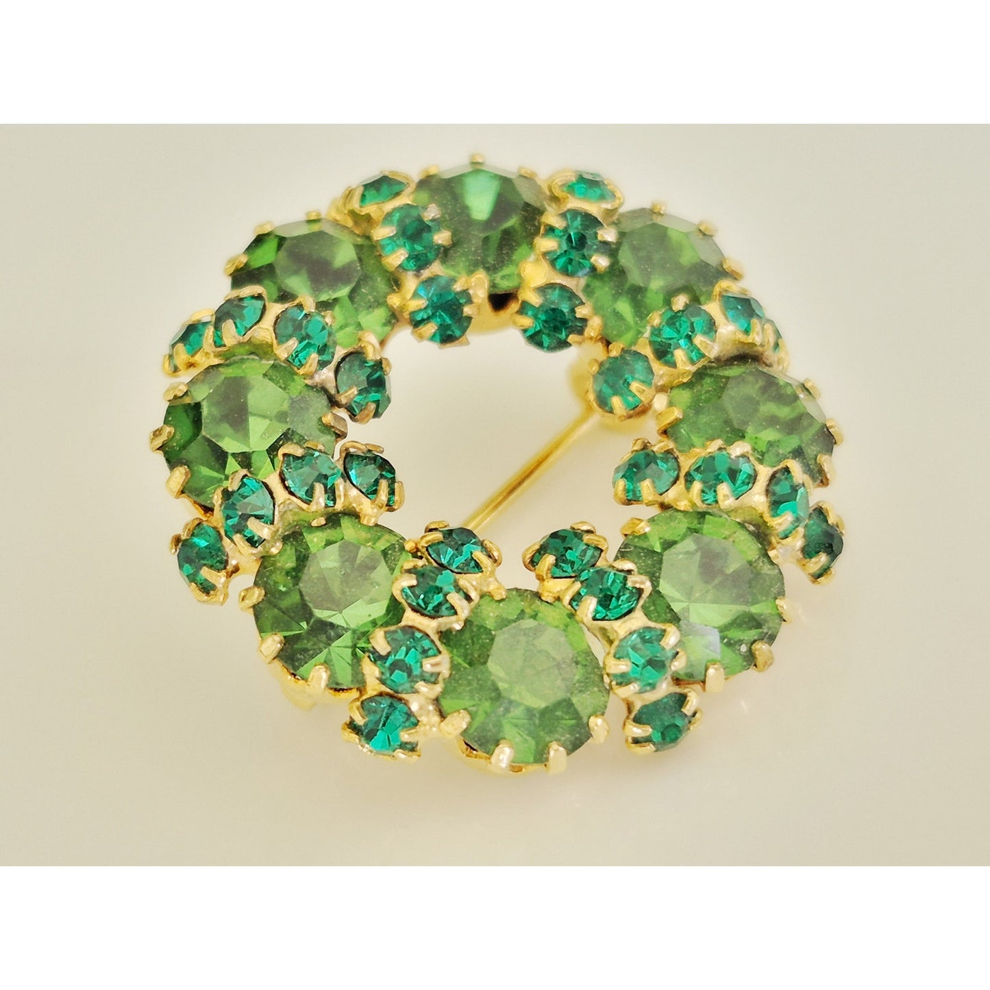 Vintage MCM Mini-Green Rhinestone Wreath Brooch