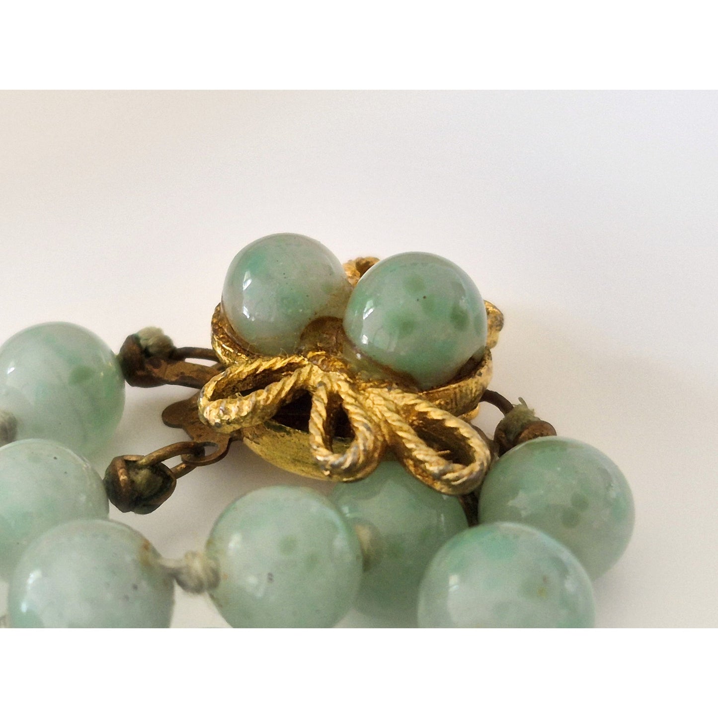 Vintage Sage Green Glass Double-strand Alice Caviness Signed Necklace