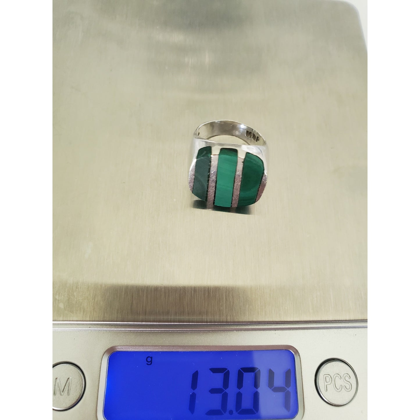 Vintage JPM Mexico Malachite Sterling Silver Ring