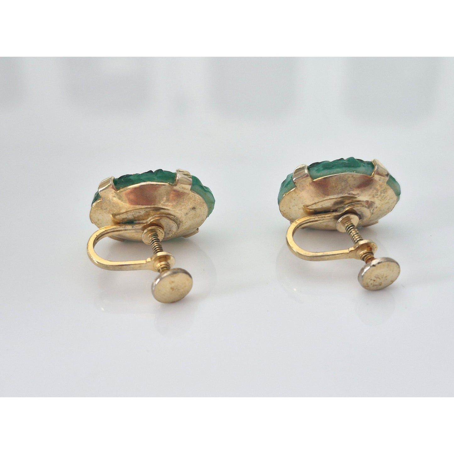 Vintage Mid-Century Faux Molded Glass Jade Screw On Earrings Lot of 2