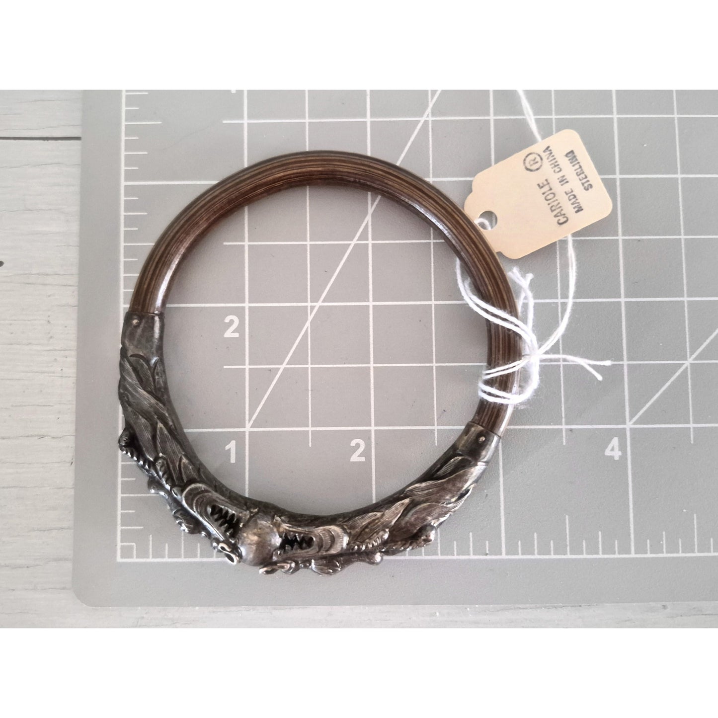 Vintage Sterling Silver & Bamboo Chinese Dragon Bangle Bracelet