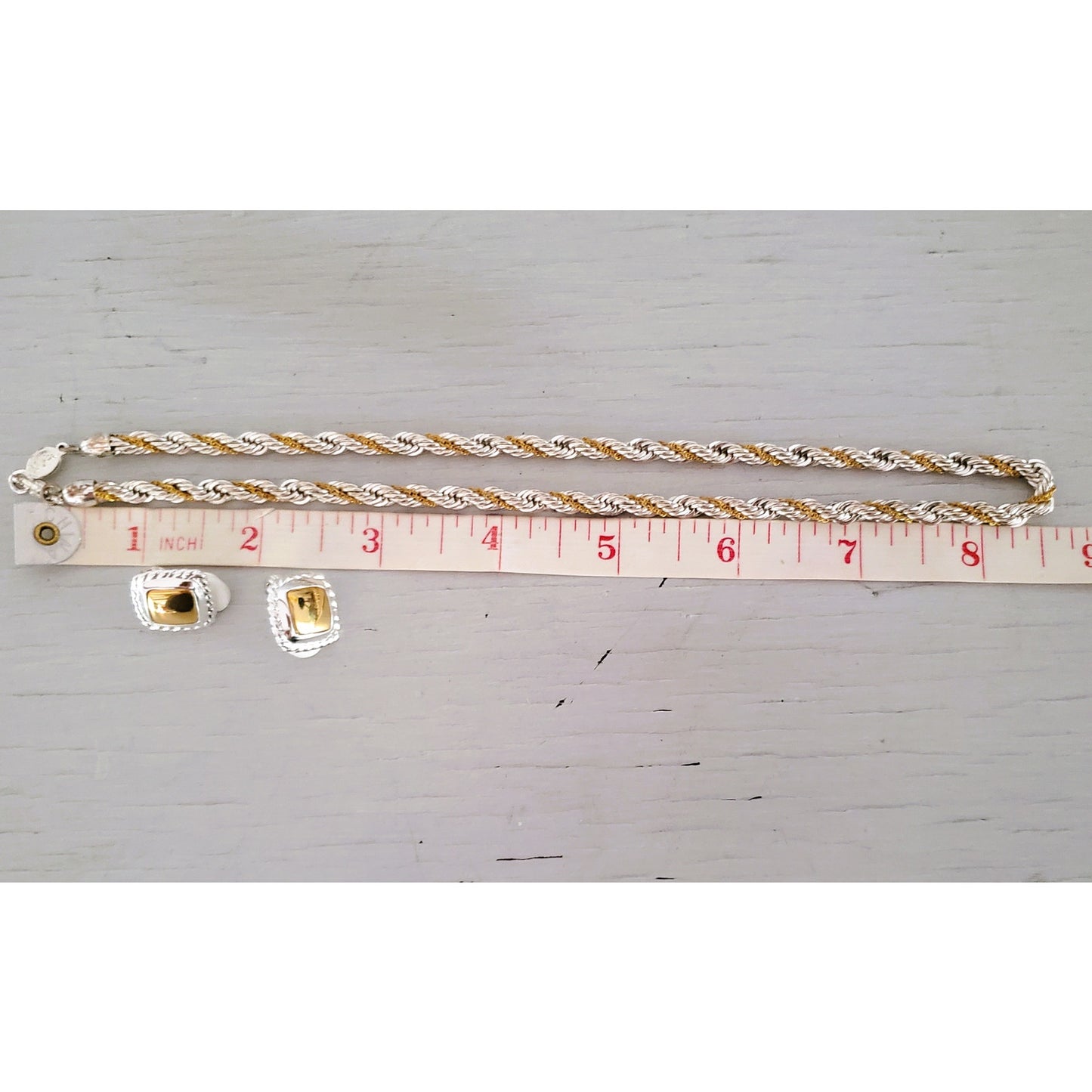 Vintage Silver and Goldtone Napier Rope Necklace and Earring Set