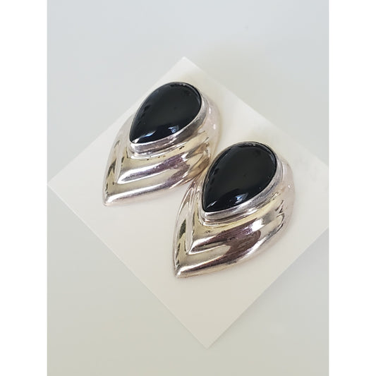 Vintage Taxco Chunky Onyx Sterling Silver Stud Earrings