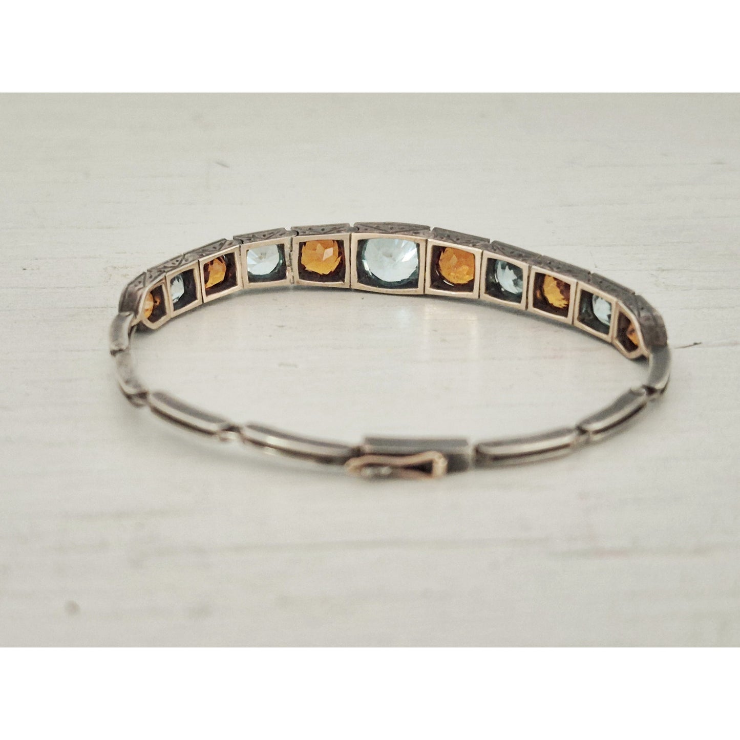 Vintage Topaz and Citrine Sterling Silver Child Size Bracelet