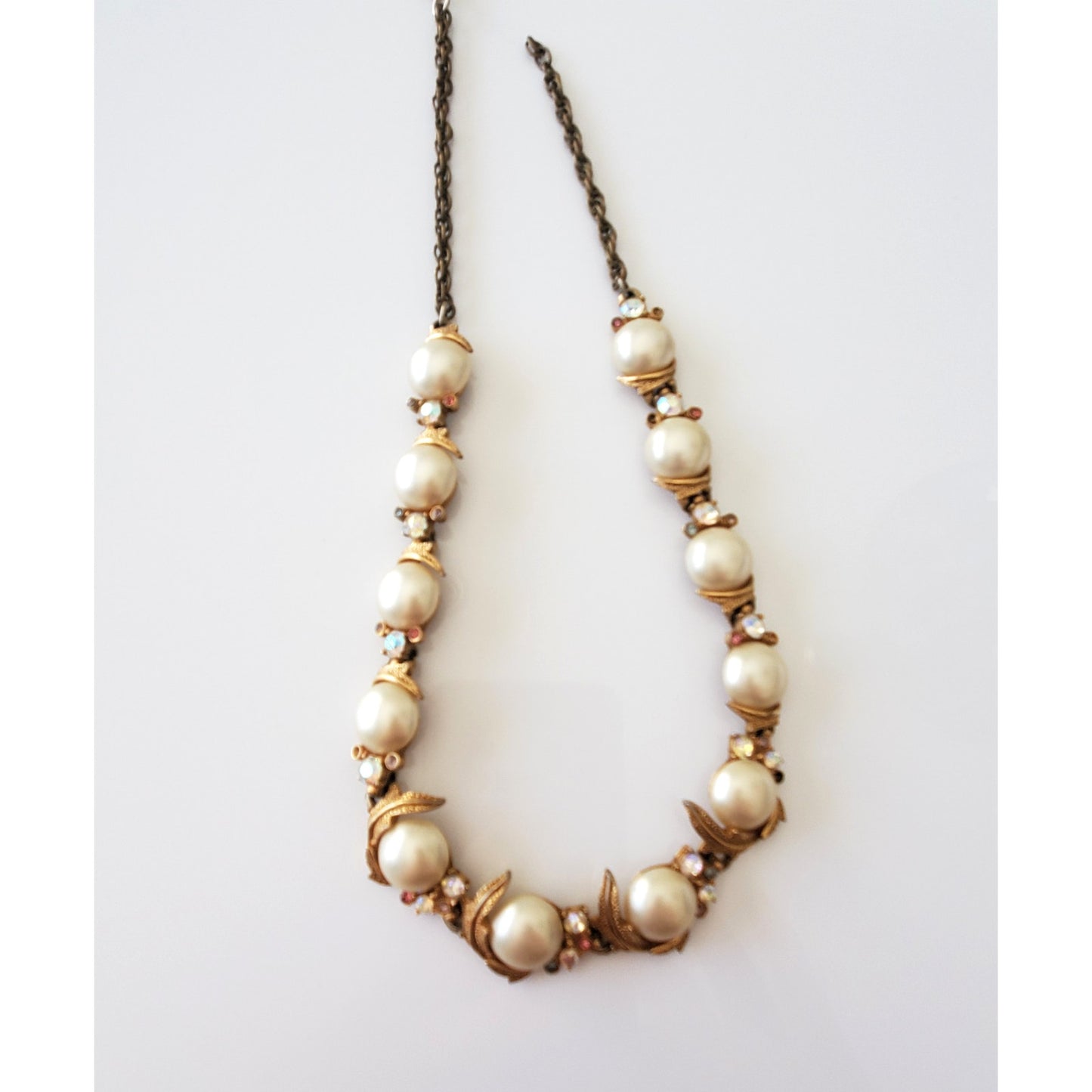 Vintage Art Designer Faux Pearl and Rhinestone Necklace