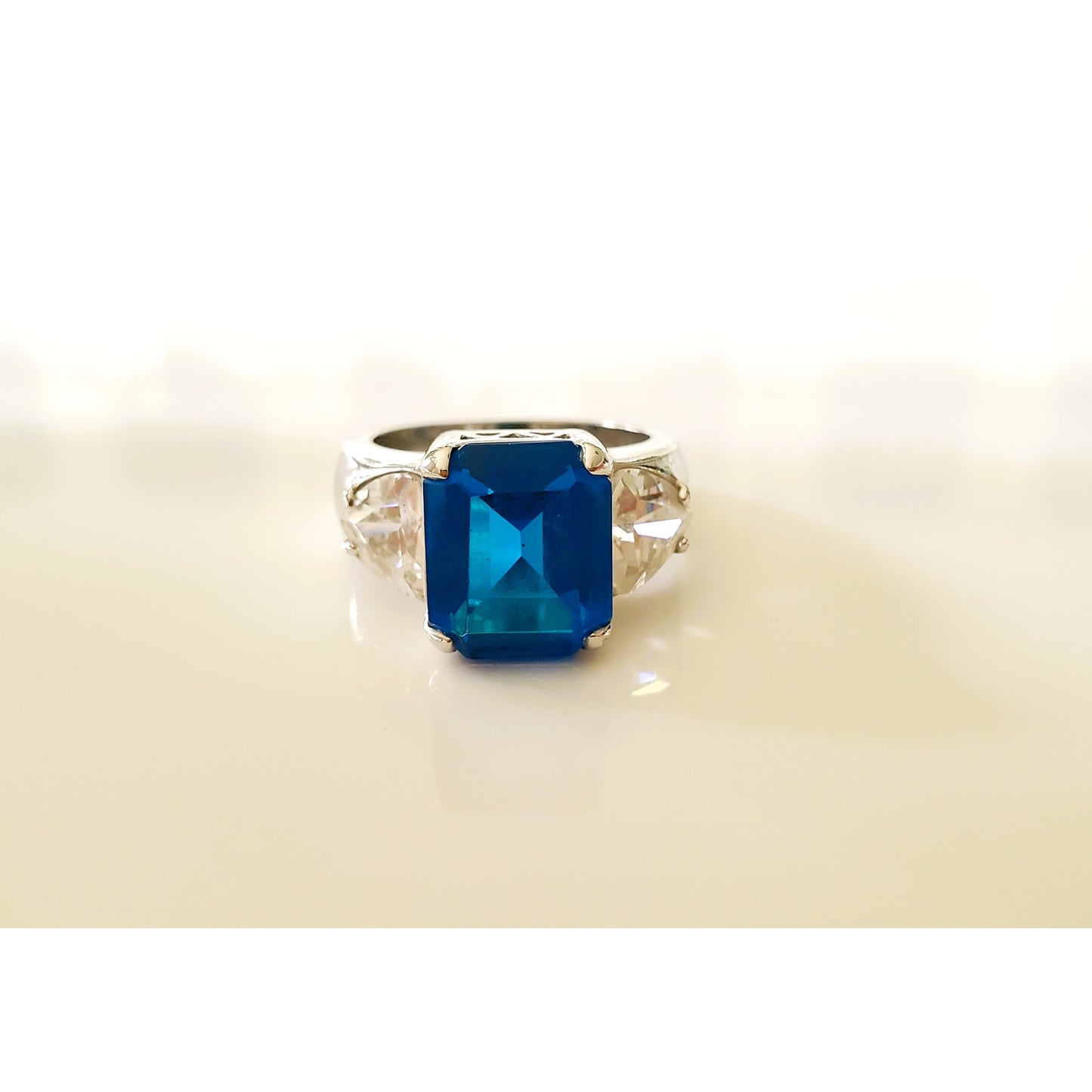 Sterling Silver Large Cocktail Blue Stone Ring