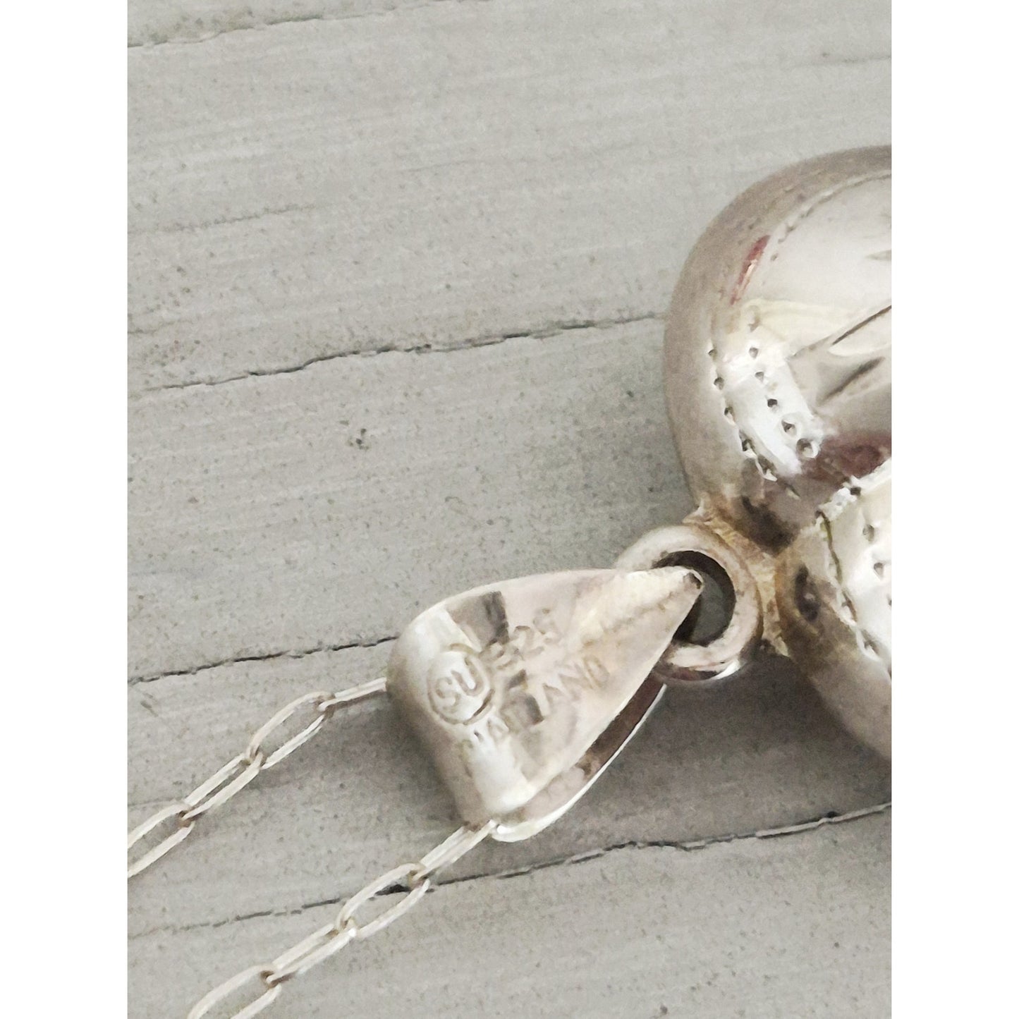 Vintage Sterling Silver Puffy Diamond Etched Heart Necklace