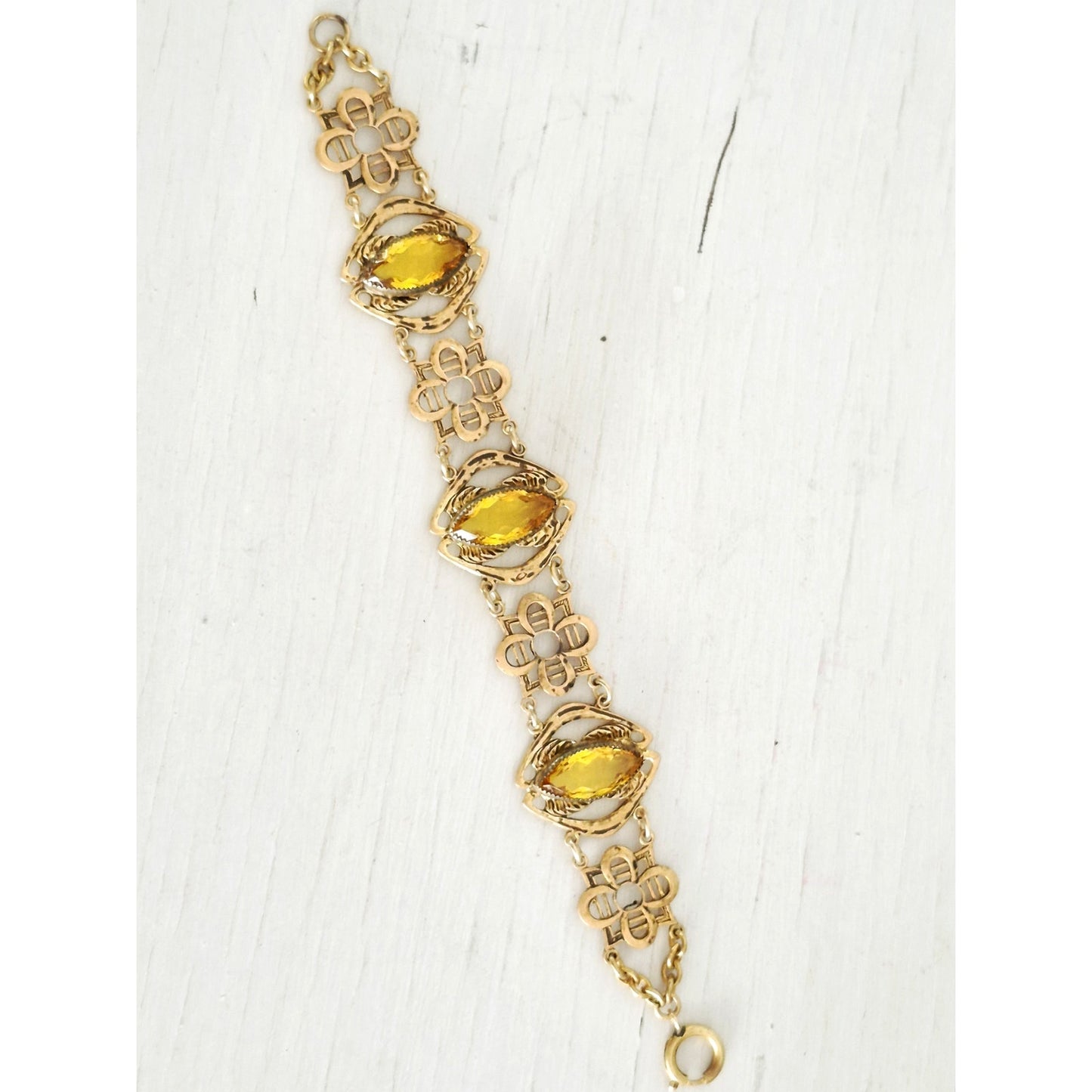 Vintage Citrine Filigree Gold-tone Bracelet