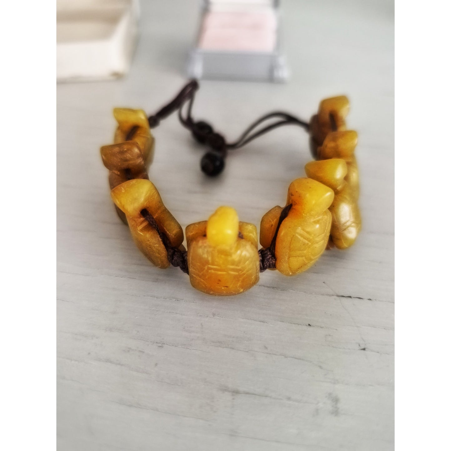 Vintage Yellow Jade Seated Buddha Figure Adjustable Bracelet