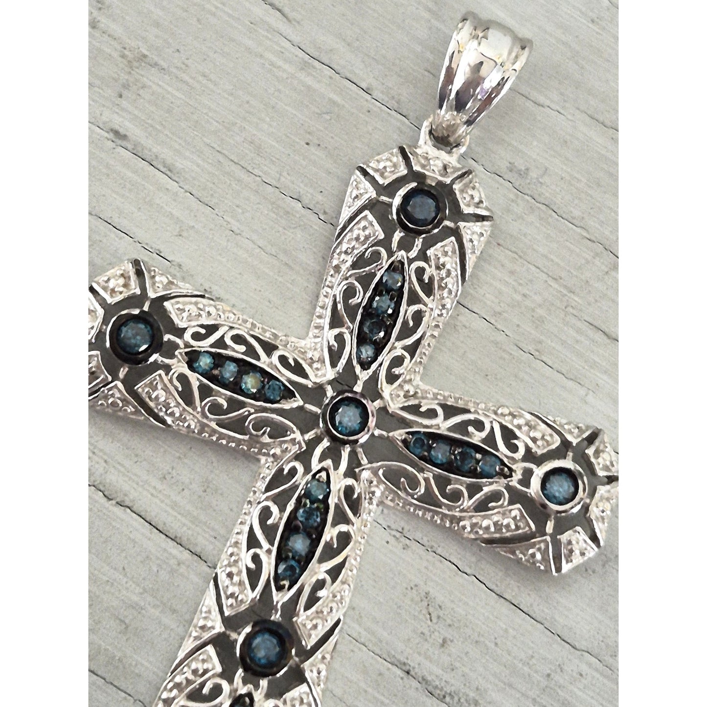 Sterling Silver Topaz Filigree Scroll Cross