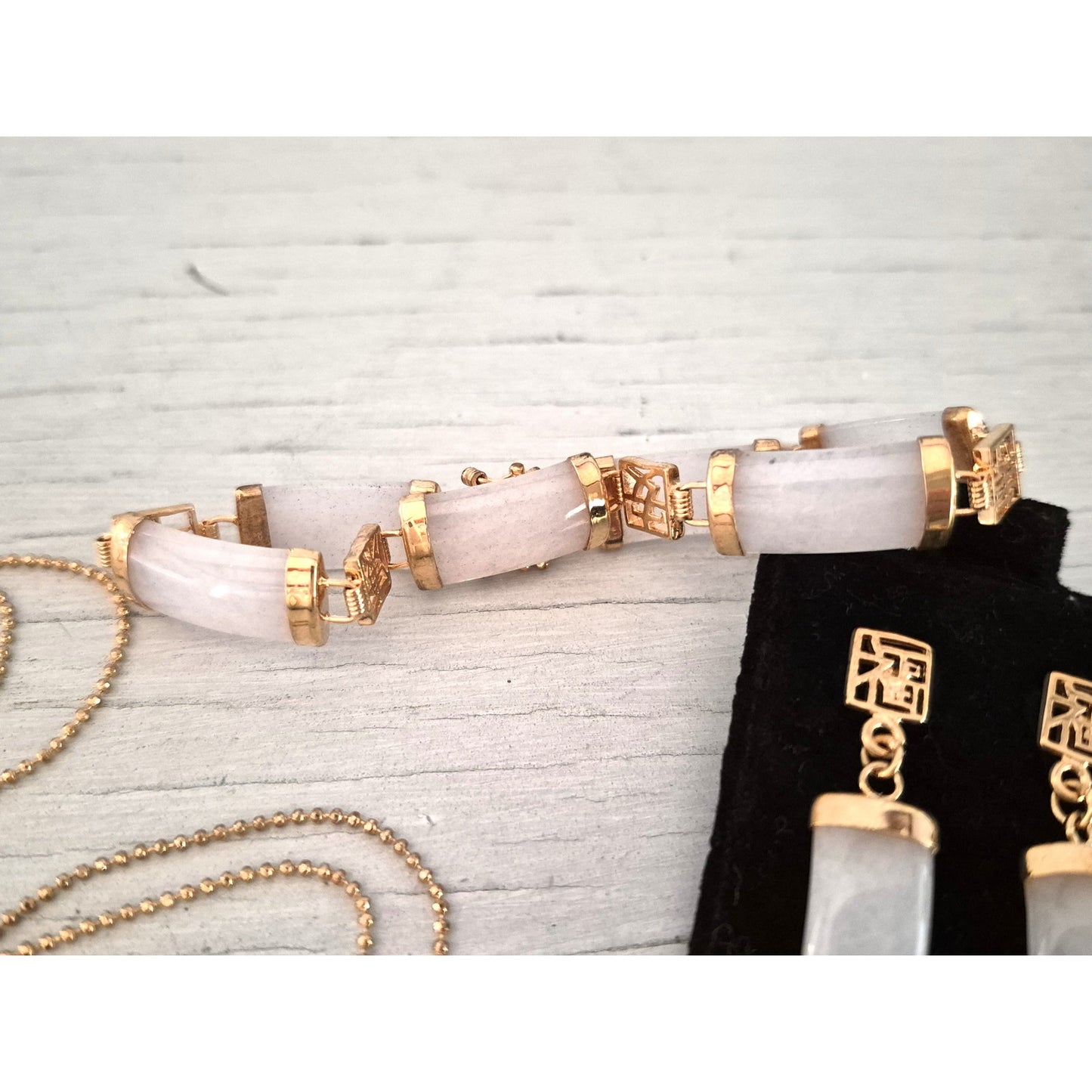 Vintage White Jade Gold Plated Jewelry Set
