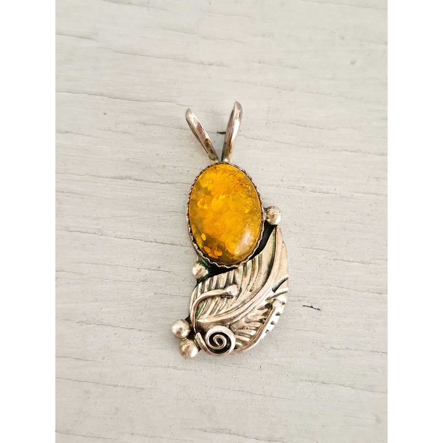 Vintage Sterling Silver Southwestern Baltic Amber Pendant