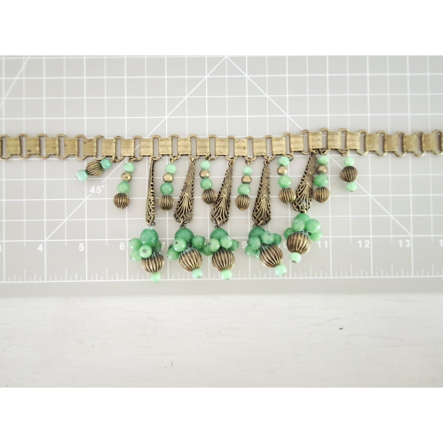 Antique Vintage Art Deco Book Chain Czech Glass Filigree Dangle Collar Necklace