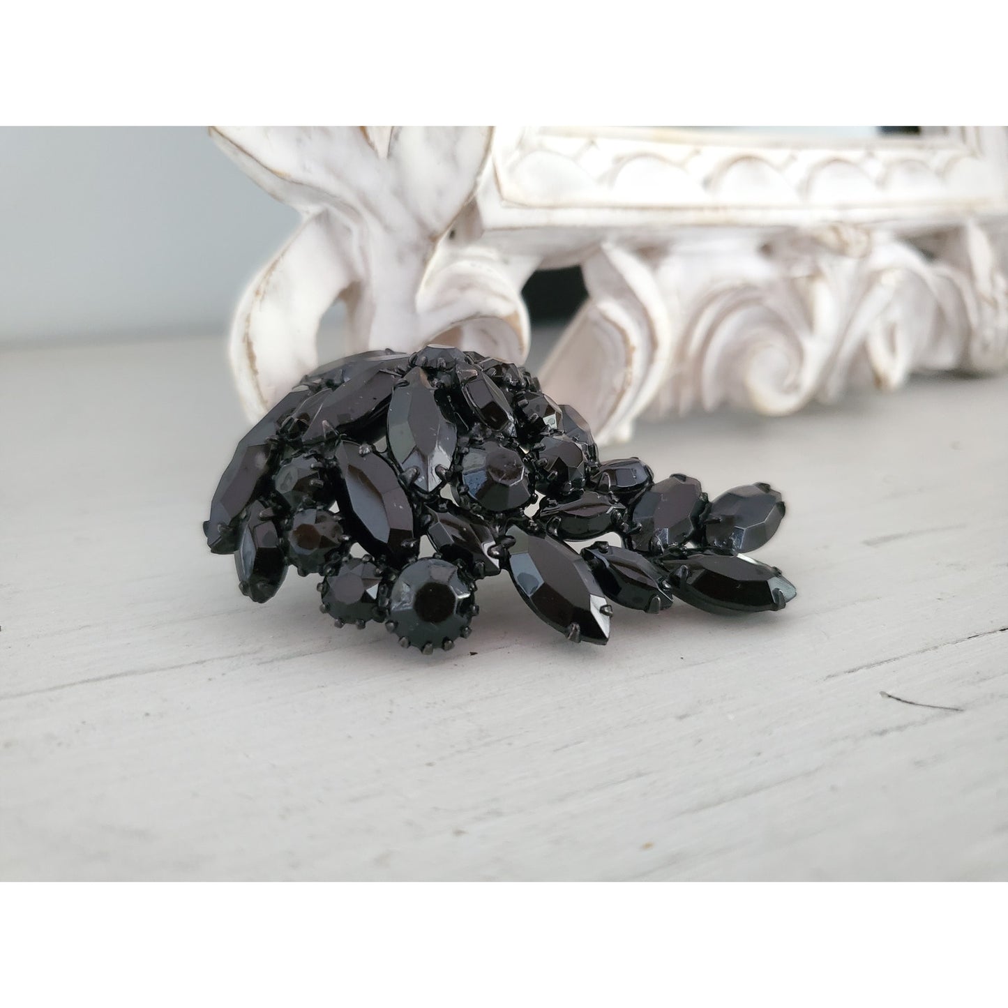 Vintage Black Rhinestone Dome Brooch Pin