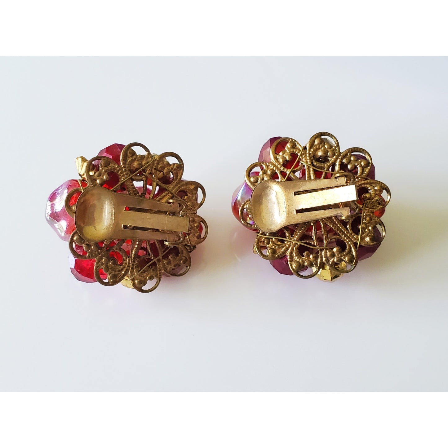 Vintage Aurora Borealis Crystal Beaded Clip On Earrings