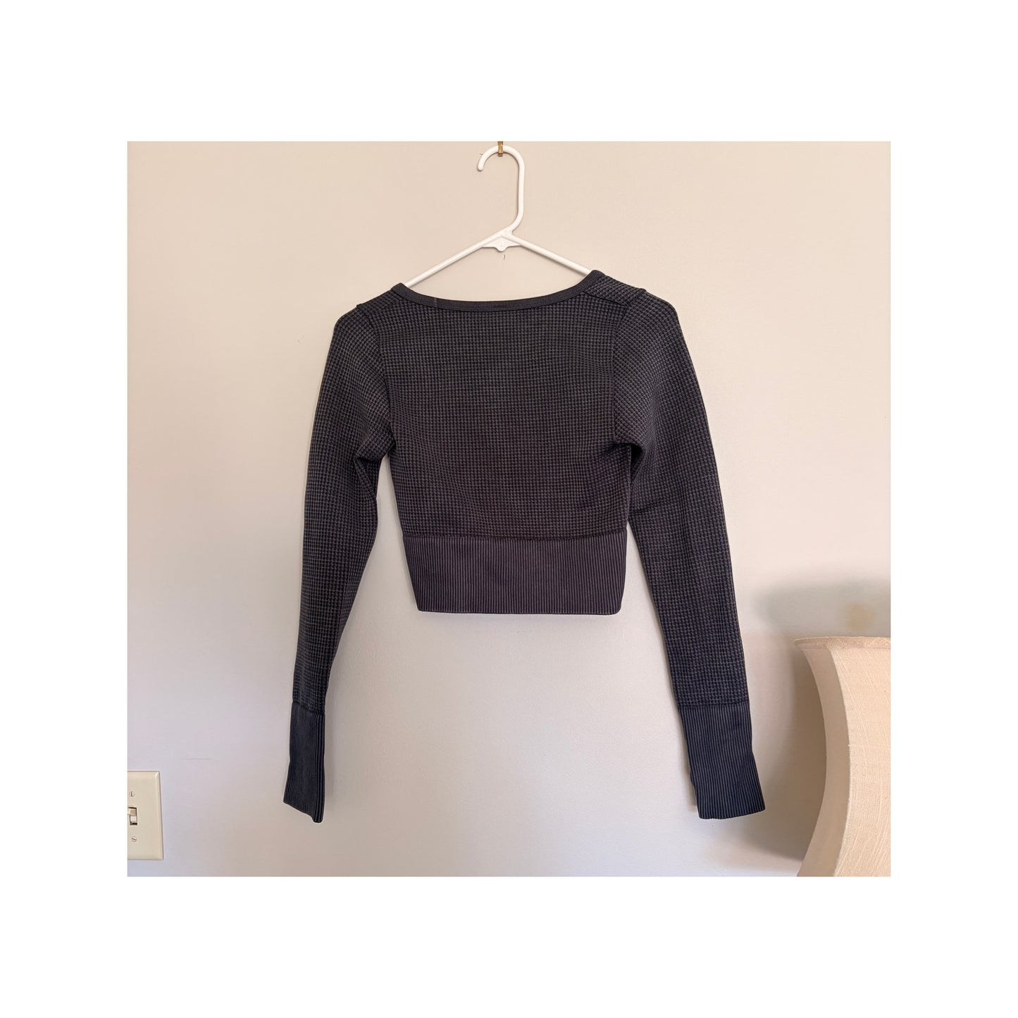 Aerie Navy Button Long Sleeve Crop Top