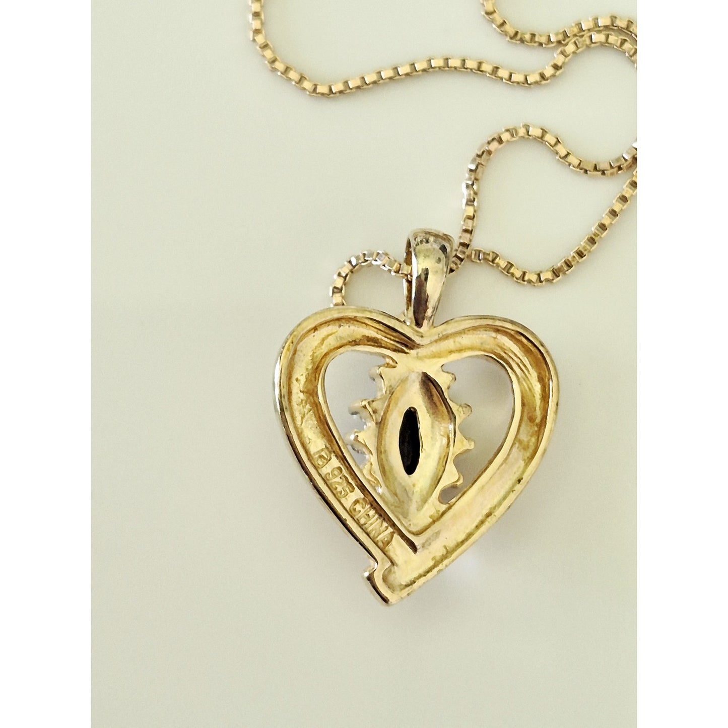 Vintage Ross-Simons Gold Vermeil Sterling Silver Sapphire Heart Pendant Necklace