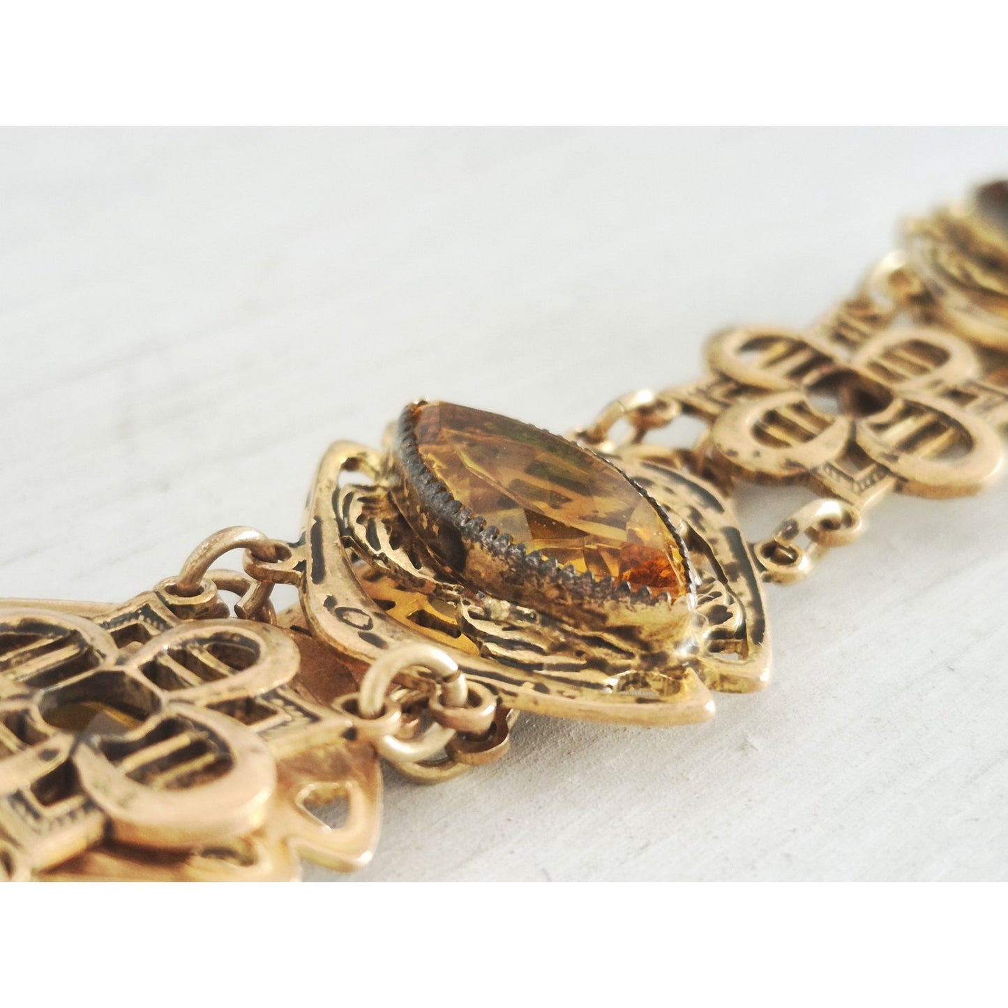 Vintage Citrine Filigree Gold-tone Bracelet