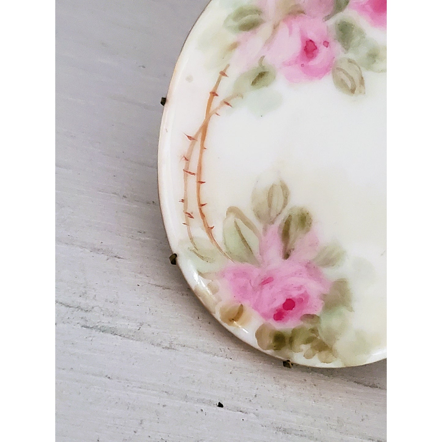Antique Hand Painted Pink Oval Rose Brooch