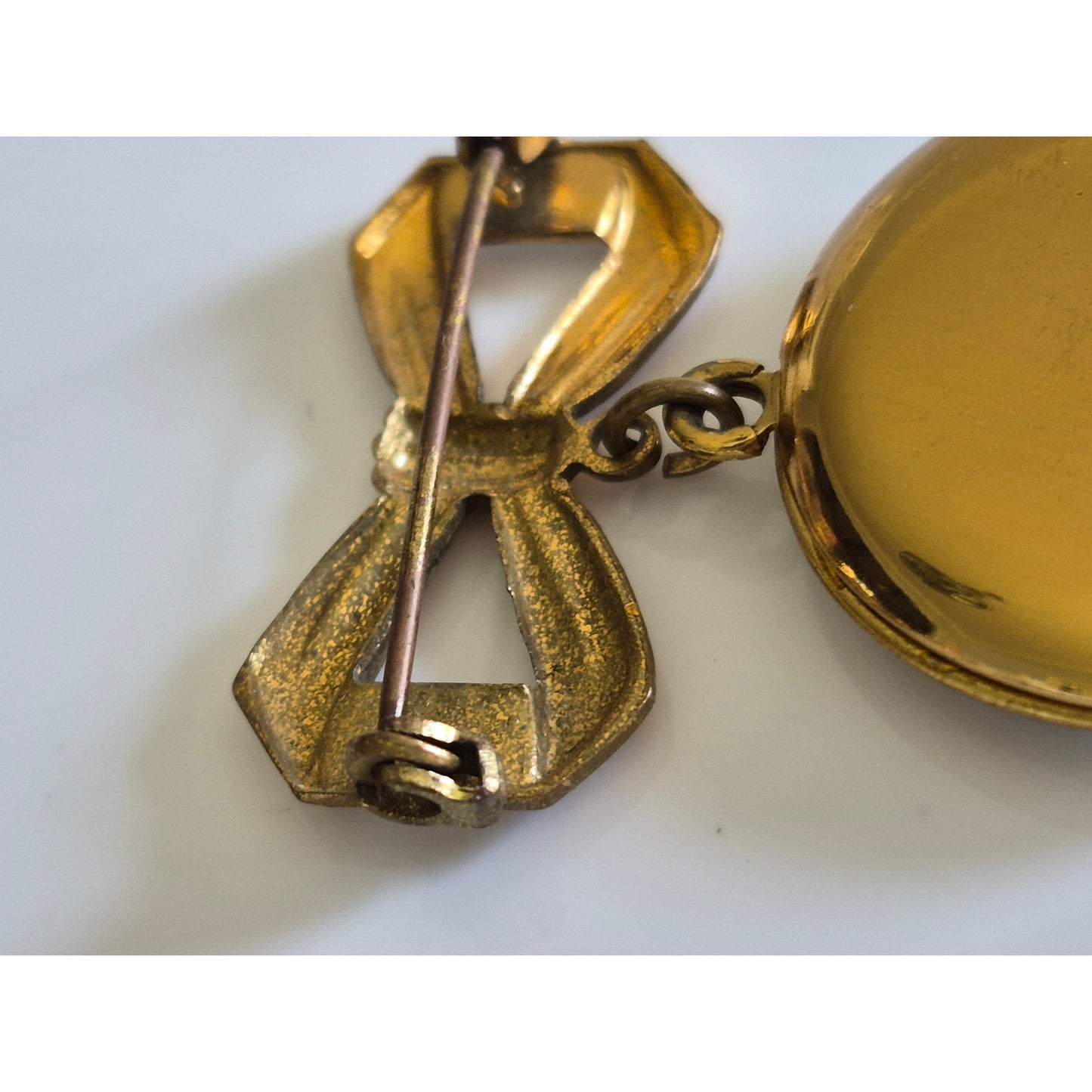 Antique Guilloche Bow Hanging Locket Brooch