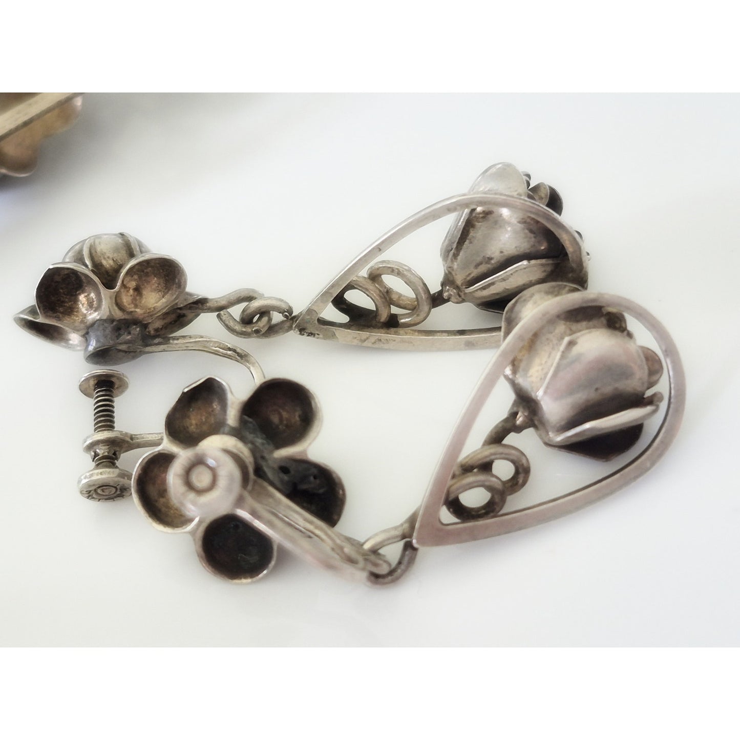 Vintage 1940s Sterling Hobe Rose Floral Bracelet Earring and Brooch Set