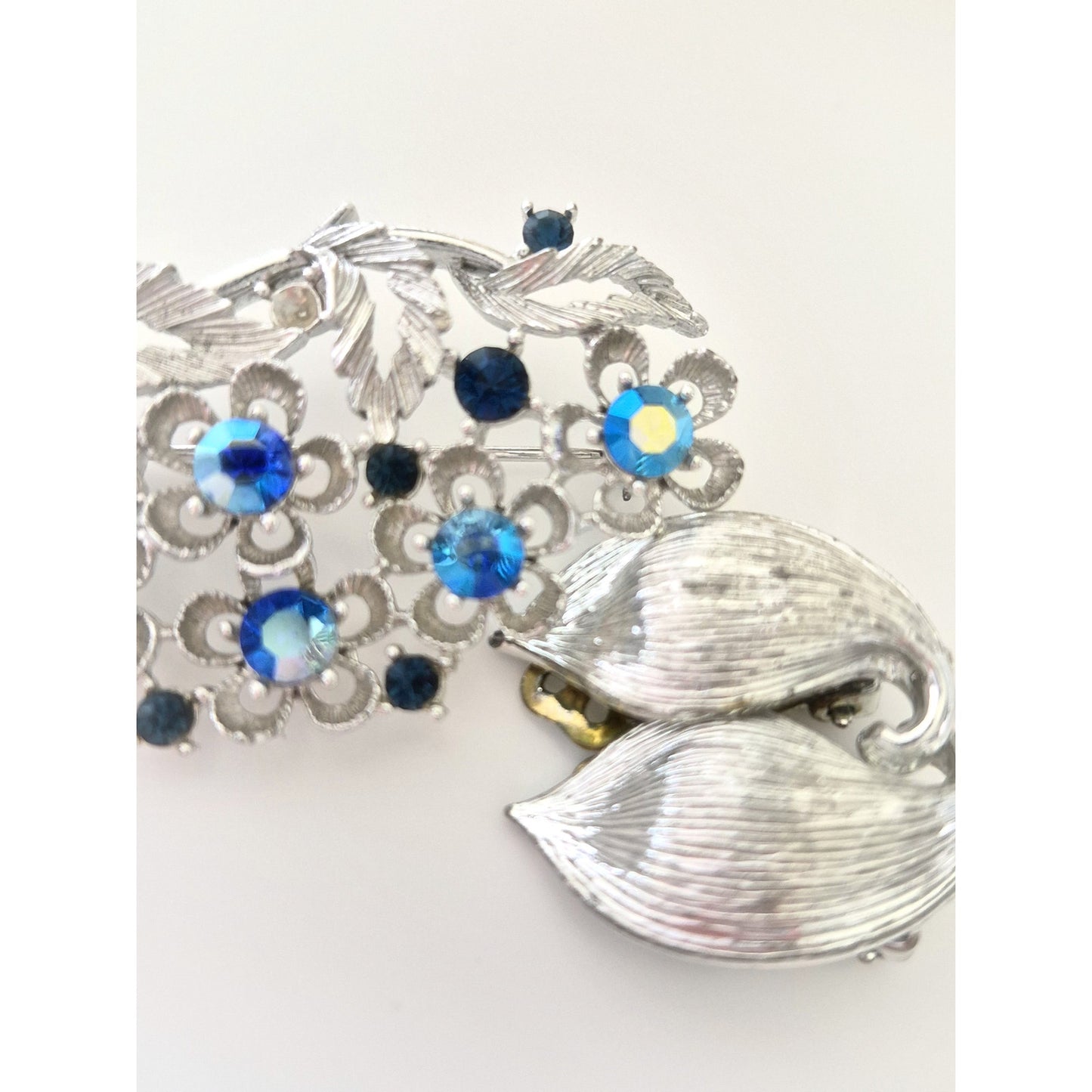 Vintage Lisner Silver-tone Blue Rhinestone Brooch and Earring Lot