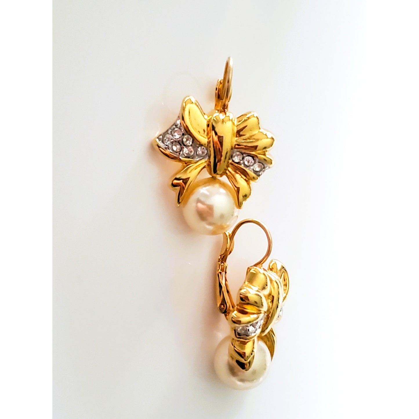 Vintage Kenneth Jay Lane Bow and Pearl Rhinestone Earrings