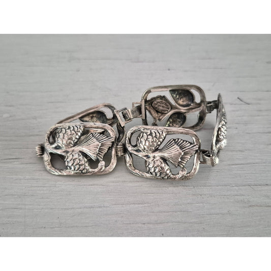 Vintage Danecraft Sterling Silver Link Bracelet Acorn and Oak Leaves Bracelet