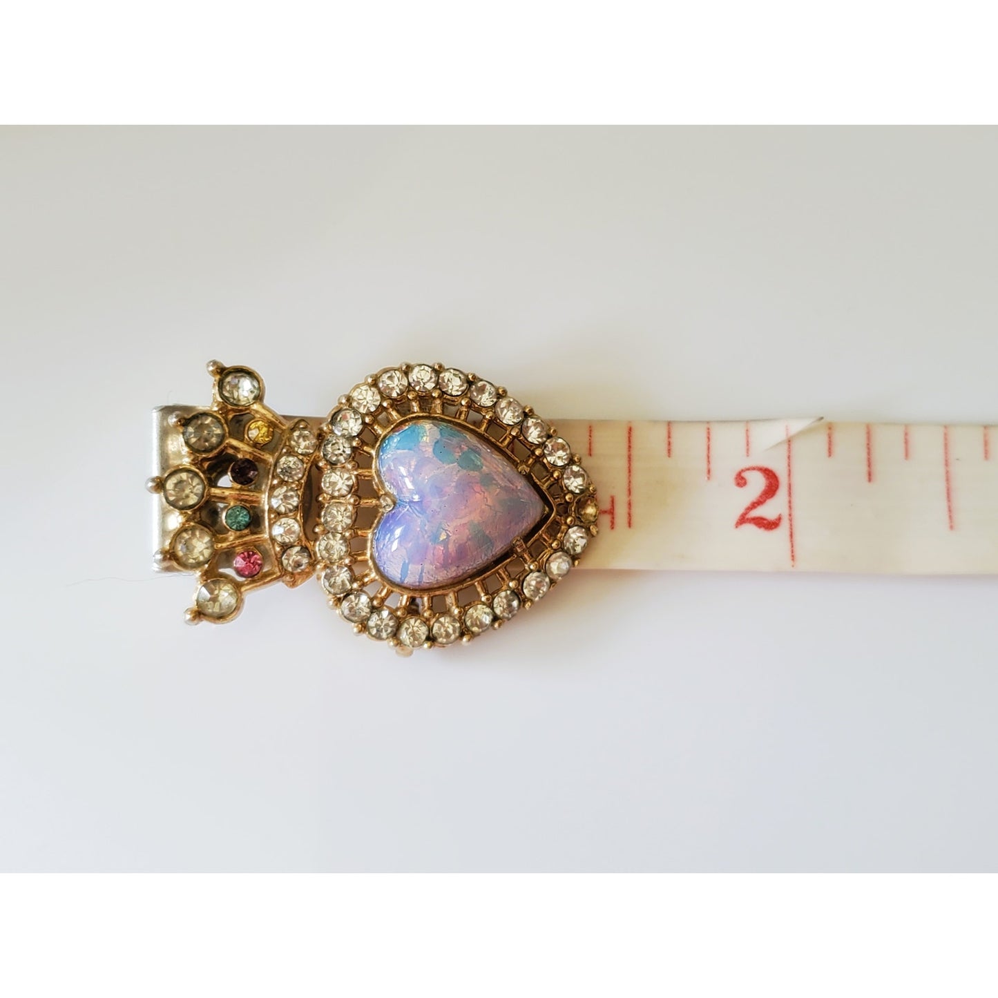 Vintage Glass Opal Crown Gold Tone Rhinestone Brooch