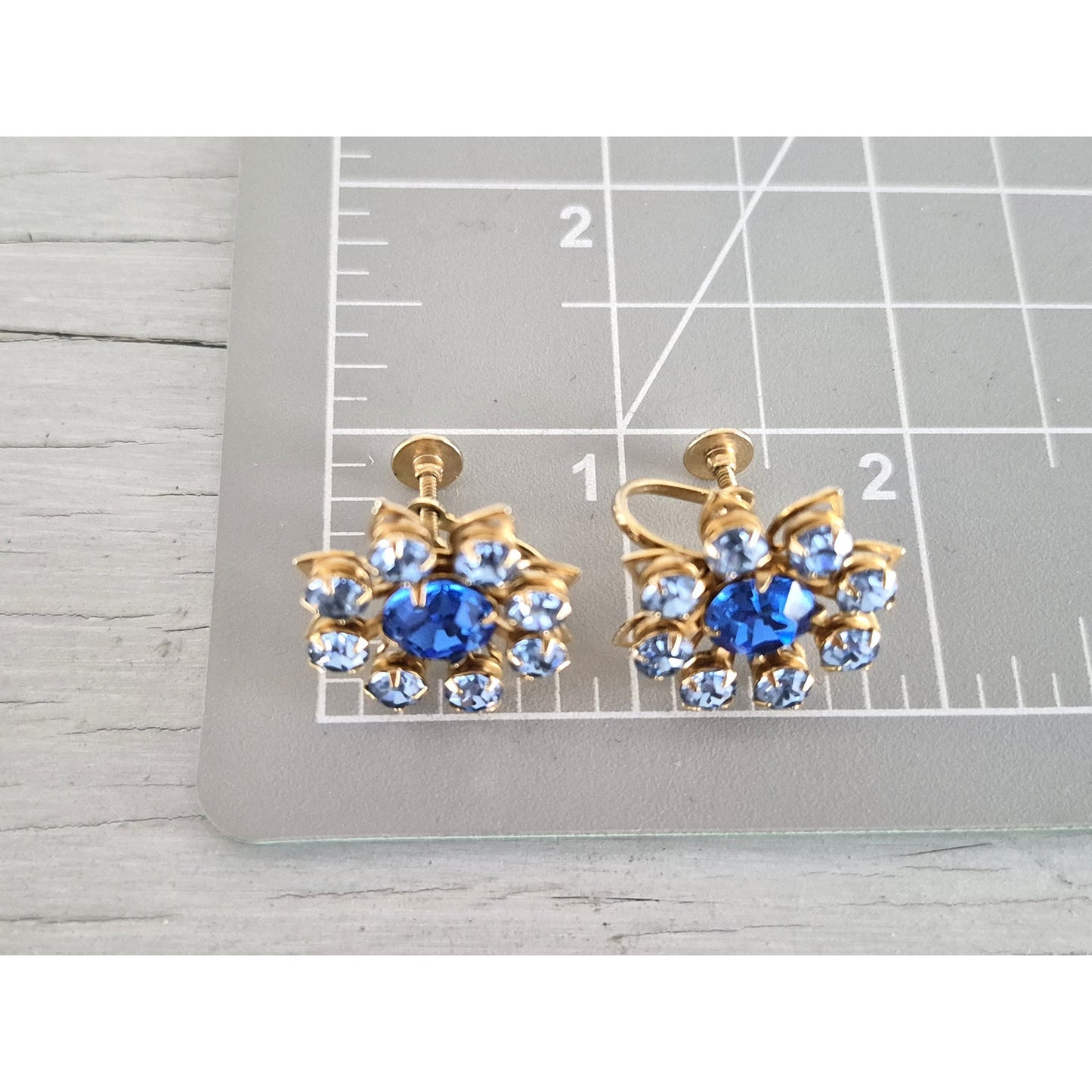 Vintage Blue Rhinestone Starburst Brooch and Earring Set