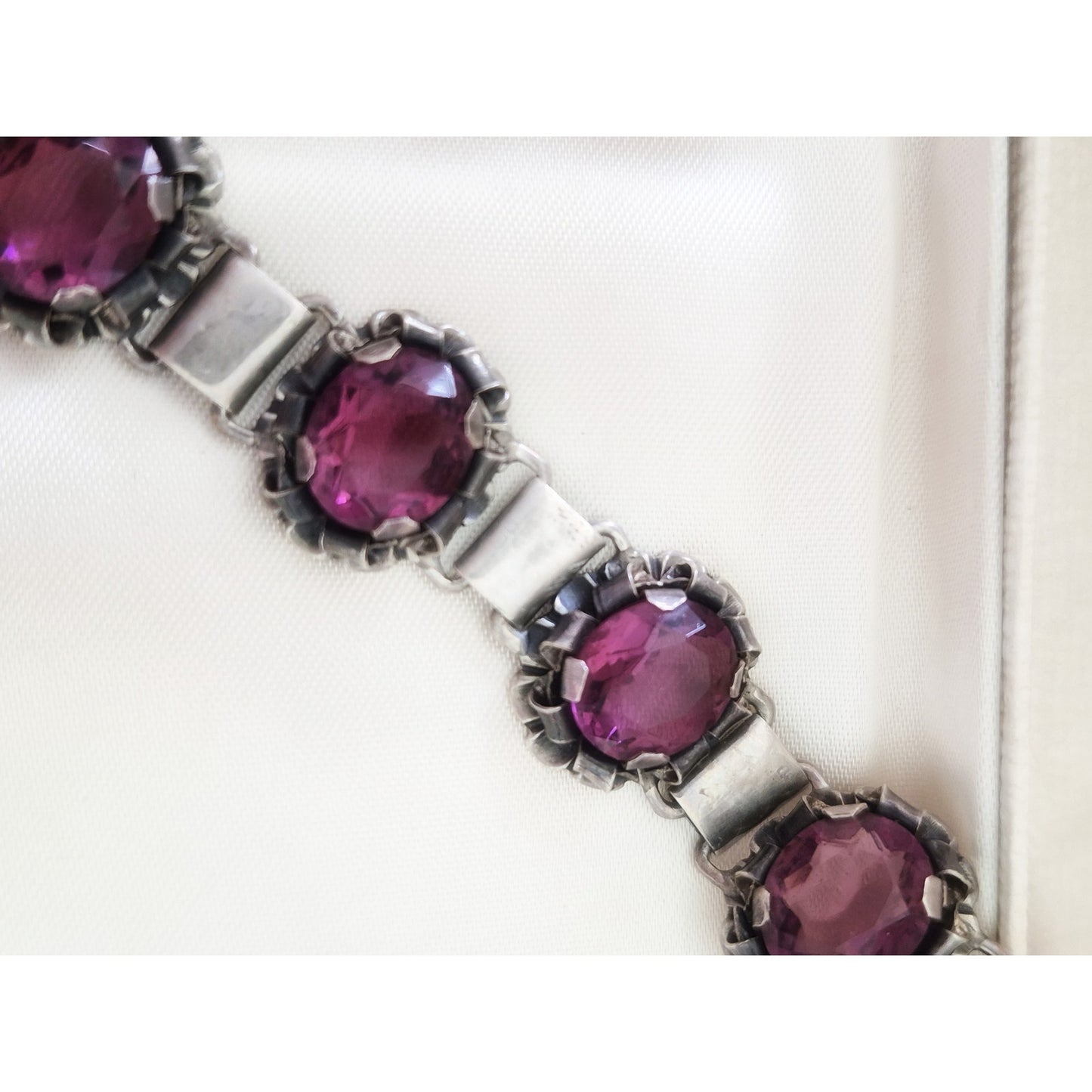 Vintage Sterling Silver Amethyst Ornate Bracelet