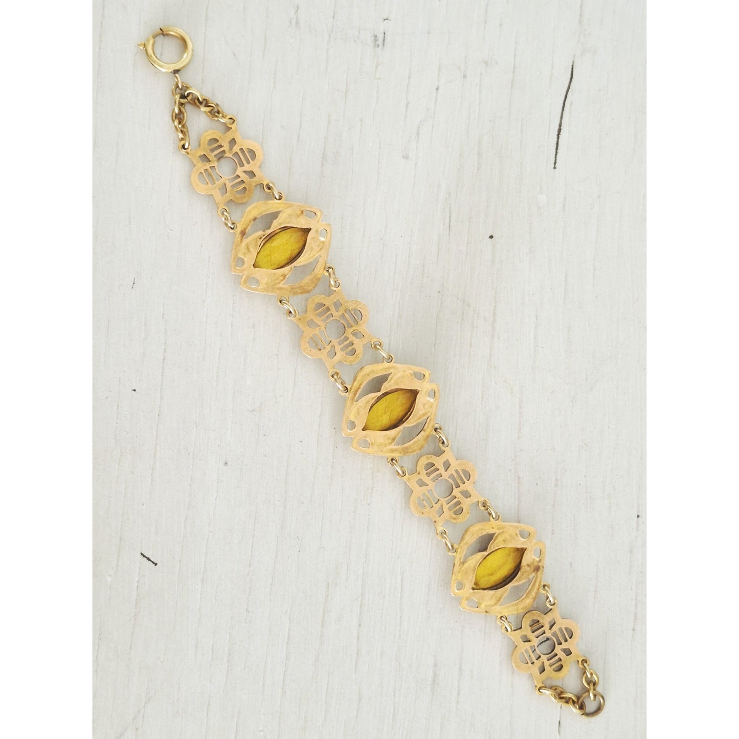 Vintage Citrine Filigree Gold-tone Bracelet