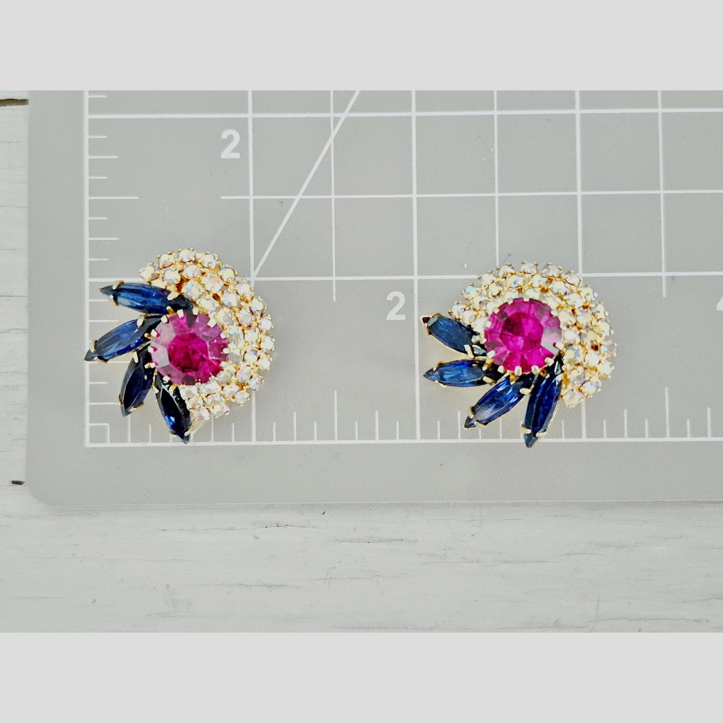 Vintage Hobe High Designer Magenta Blue and AB Dome Earrings