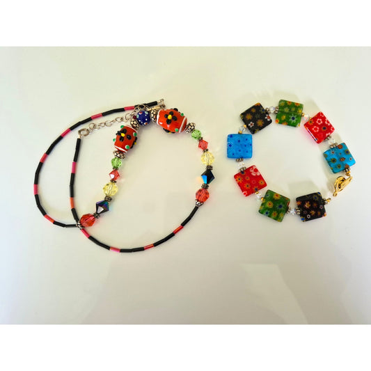 Vintage Millefiori Glass Bracelet and Necklace Lot